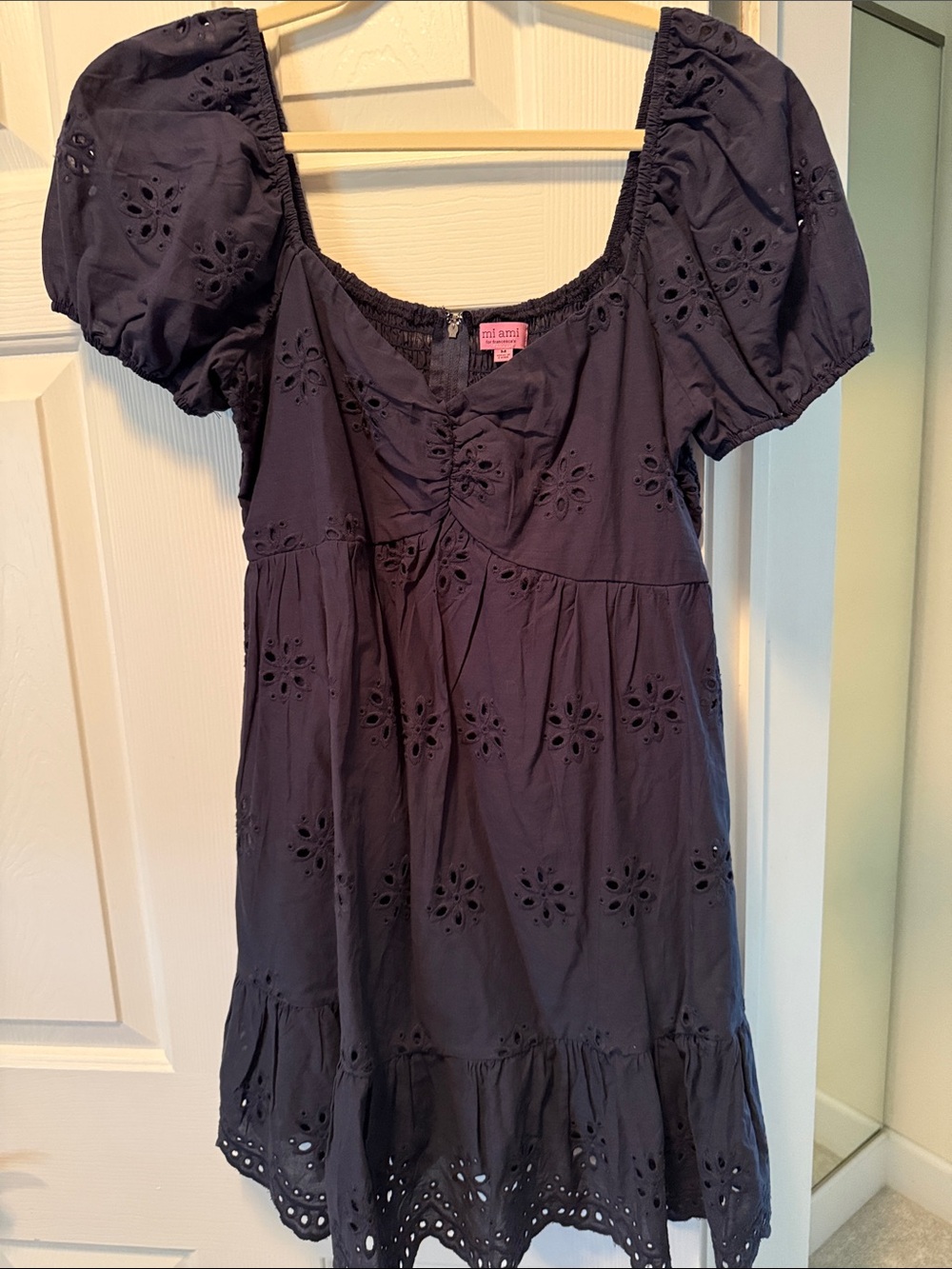 Mi Ami for Francesca’s  Navy Eyelet Puff-Sleeve Dress